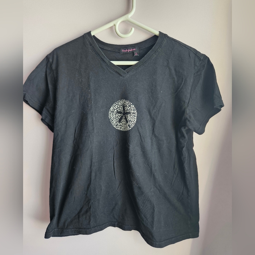 Fresh Produce Black V-Neck Tee with Star Design